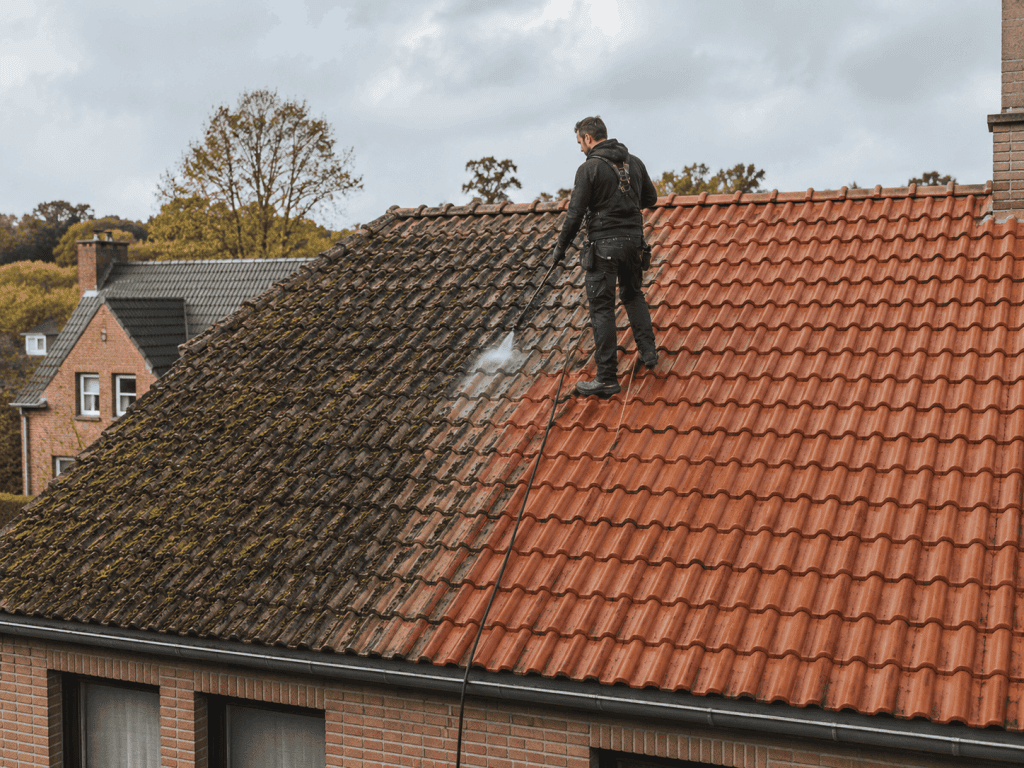 Entretien d’une toiture en Belgique avec nettoyage et contrôle de l’état du revêtement